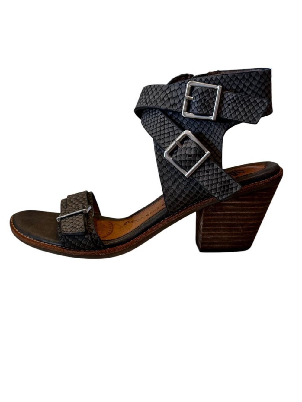 Söfft Gray Croc Embossed Leather Buckle Strap Block Heel Sandals Size 8 - Picture 7 of 12